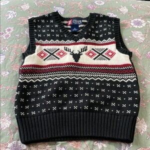 Boys Chaps Black and Cream Sweater Vest with Nordic Patterns